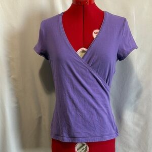 Women's Purple Wrap-Front Short Sleeve Top